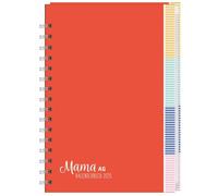 Mama AG Familienplaner Buch A5 2025: Roter Terminkalender mit 5 Spalten, Registerblätter und Schulferien. Buchkalender für die Familie. Familienkalender 2025.