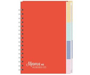 Mama AG Familienplaner Buch A5 2025: Roter Terminkalender mit 5 Spalten, Registerblätter und Schulferien. Buchkalender für die Familie. Familienkalender 2025.