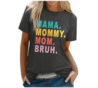 Mamá Camiseta de manga corta para mujer, con estampado de letras divertidas, cuello redondo, informal, 4 80 años, gris, XXL