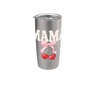 Mama Cherry Rojo Estética Cerezas Moda Madre Fruta Amante Vaso térmico de acero inoxidable de doble pared
