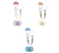 Mamá | Chupete & Chupete 6+ meses de color aleatorio - Chupete anatómico y simétrico de silicona - Gancho lavable de longitud ajustable, compatible con todo tipo de chupetes