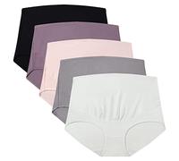 Mama Cotton Women's Over The Bump Maternity Panties High Waist Full Coverage Pregnancy Underwear (Multicolor D 5 Pack, Size-4XL)