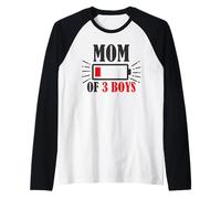 Mamá De 3 Niños Batería Baja Divertido Día De La Madre Camiseta Manga Raglan