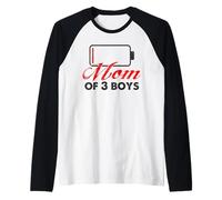 Mamá De 3 Niños Batería Baja Divertido Día De La Madre Camiseta Manga Raglan