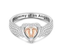 Mamá De Un Anillo De Ángel - Baby Memorial Ring, Forever In My Heart Ring | Moda De La Moda Del Ala Del Ángel Madre, Joyería De Ángel De Bebé, Exquisito Ángel Elegante Ala Para Niñas Chicas Anillo De