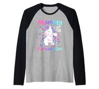 Mamá del cumpleaños niña Hilo Dental Unicornio Familia a Juego Camiseta Manga Raglan
