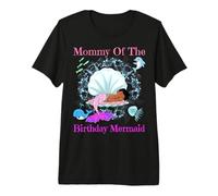 Mamá del Cumpleaños Sirena Negro Mamá Mujer Sirenas Fiesta Camiseta Premium