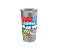 Mamá es mi lindo corazón de dinosaurio de San Valentín que les encanta a los niños Vaso térmico de acero inoxidable de doble pared