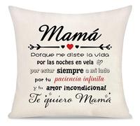 Mamá Espero que Cada Vez que Abrace esta Almohada Te Recuerda Cuánto Te Quiero Funda de Cojín Regalo para Mujer Día del Madre Madrina del Hijo Hija Ideal Orginal Regalo del Cumpleaños Navidad (Mamá-7)