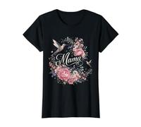 Mama Floral Colibrí Peonía Flor Madre Cita Camiseta gráfica económica, Mujer, Negro, S