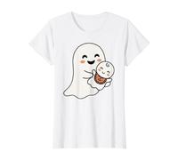 Mama Ghost and Baby Ghost Cute Halloween Mom Boo Family Camiseta gráfica económica, Mujer, Blanco, S