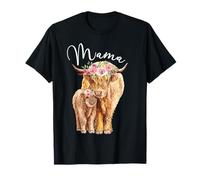Mama Highland Cow with Baby Calf Floral Día de la Madre Mamá Camiseta