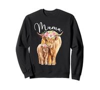 Mama Highland Cow with Baby Calf Floral Día de la Madre Mamá Sudadera
