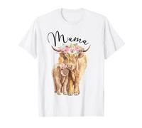Mama Highland Cow with Baby Calf Floral Mom Mother's Day Camiseta