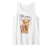 Mama Highland Cow with Baby Calf Floral Mom Mother's Day Camiseta sin Mangas