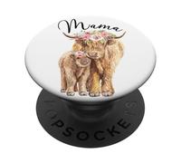 Mama Highland Cow with Baby Calf Floral Mom Mother's Day PopSockets PopGrip Adhesivo