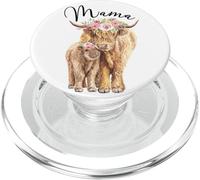 Mama Highland Cow with Baby Calf Floral Mom Mother's Day PopSockets PopGrip para MagSafe