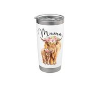 Mama Highland Cow With Baby Calf Floral Mom Mother's Day Vaso térmico de acero inoxidable de doble pared
