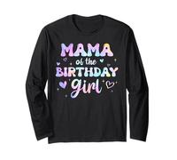 Mama of The Birthday Girl Tie Dye Colorido Groovy Bday Manga Larga