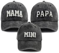 Mama Papa and Mini Sombreros, gorras de béisbol ajustables bordadas de algodón para padres e hijos, juego de 3 sombreros familiares a juego, Papa Mama Mini Negro, talla única