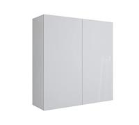 Mama Store Armario de Pared Doble con 2 Puertas y Sistema de Apertura Push and Pull, Laminado, Blanco Brillante Lacado L. 68 X P. 22 X H. 71 Cm