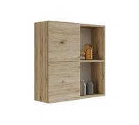 Mama Store Atena - Armario Doble con 2 Puertas y Compartimentos Abiertos, Roble Natural, 71 x 22 x 71 cm