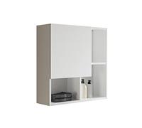 Mama Store Mueble de Pared con Puerta asimétrica, Blanco Brillante Lacado, 71 x 22 x 71 cm