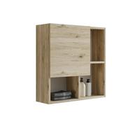 Mama Store Mueble de Pared con Puerta asimétrica, Roble Natural, 71 x 22 x 71 cm