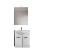 Mama Store Sara 75 - Mueble suspendido/de Suelo con 2 Puertas, Lavabo y lámpara, 75 cm de Largo x 50 cm de Ancho x 79 cm de Alto, Blanco Brillante Lacado, MDF