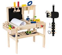Mamabrum Banco de Herramientas de Madera para Niños - Juguete Educativo Montessori con Accesorios, Tornillos y Pizarra - Banco de Trabajo Infantil Desde los 1 Años