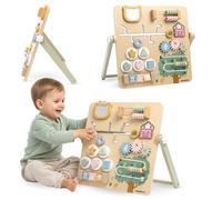mamabrum Busy Board Montessori Madera 8 en 1 Tablero Actividades Granja Sensorial con Soporte Plegable Juguete Educativo Motricidad Niños Desde 2 Años
