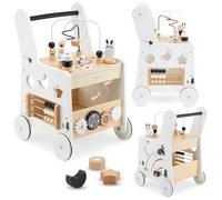 Mamabrum Caminadora y Andador Bebé 6 en 1 - Mesa Educativa de Madera con Ábaco, Engranajes y Juegos - Centro de Actividades para Primeros Pasos - 31 x 28 x 49 cm
