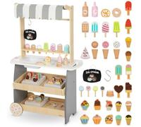 mamabrum Carrito de Helados Juguete Madera - Heladeria para Niños con Accesorios de Cocina y Comida, Puesto de Mercado y Supermercado, Carro de Postres y Gofres Educativo
