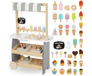 Mamabrum Carrito de Helados Juguete Madera - Heladeria para Niños con Accesorios de Cocina y Comida, Puesto de Mercado y Supermercado, Carro de Postres y Gofres Educativo