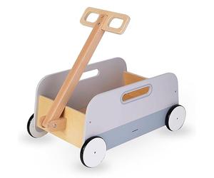 Mamabrum Carrito Juguetes de Madera con Remolque - Andador Multifuncional para Niños 58cm - Ayuda al Desarrollo Habilidades Motoras y Equilibrio - Fabricado con Madera Enebro