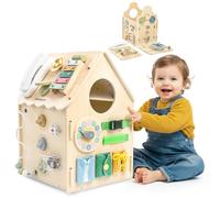 mamabrum Casa de Actividades Montessori de Madera 6 en 1, Gran Juguete Sensorial Educativo con Elementos Manipulativos y Musicales, Busy Board para Niños con 6 Lados Interactivos
