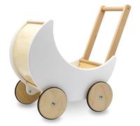 Mamabrum Cochecito de Madera para Muñecas - Juguete Infantil con Ruedas Antideslizantes, Andador para Aprender a Caminar - Almacenamiento de Peluches y Juego de Roles - 48,5 x 23,5 x 45,5 cm - Blanco