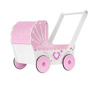 mamabrum Cochecito para Muñecas de Madera para Niños - Carro de Marcha a empujador, 47 x 26,5 x 40 cm - Carrito de Empuje Seguro con Ruedas sobre Ejes, Certificado CE, Rosa