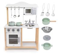 Mamabrum Cocina de Madera Infantil con Microondas y Accesorios - Cocinita Juguete Interactiva con Horno, Fregadero y Utensilios - Set Educativo para Niños 3+ Años