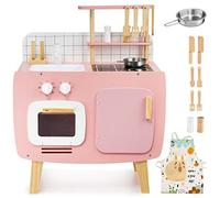 Mamabrum Retro Cocina Juguete - Rosa Cocinita de Madera Infantil - Cocina Juguete Madera con Accesorios - Cocinitas Infantiles