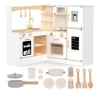 mamabrum Cocinita de Madera Infantil con 12 Accesorios - Cocina de Juguete con Luces y Sonidos Reales, Microondas Interactivo, Horno, Lavavajillas, Fregadero y Nevera