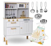 Mamabrum Cocinita de Madera Infantil Grande 99,5cm - Cocina Juguete con Accesorios, Sonidos y Utensilios - Juego de Imitación Educativo para Niños y Niñas 3 Años +, Blanco y Natural