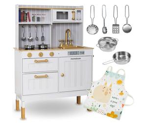Mamabrum Cocinita de Madera Infantil Grande 99,5cm - Cocina Juguete con Accesorios, Sonidos y Utensilios - Juego de Imitación Educativo para Niños y Niñas 3 Años +, Blanco y Natural