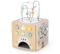 mamabrum Cubo de Actividades Montessori de Madera - Juguete Educativo para Bebés 1 Año con Laberinto, Formas, Engranajes y Perlas - Motricidad Fina - Cubo Sensorial Regalo Niño Niña