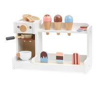 Mamabrum Heladera de Madera con Cafetera para Niños a Partir de 3 Años, Barra de Juguetes con Accesorios, Juego de Roles - Barista, Chef, Comida de Juguete - Helado