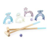 Mamabrum Juego de Croquet Madera con Diseño Animales - Set Completo con 2 Palos 45 cm, 4 Pelotas, 4 Porterías y 6 Soportes - Juego Familiar para Exterior y Jardín