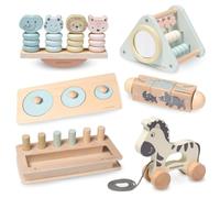 Mamabrum Juguetes Montessori de Madera para Niños 19-24 Meses - 6 Juegos Educativos sensoriales: Puzzle, Juego de Equilibrio, Caja de Actividades, Apilador - Desarrollo Motival y Lógica