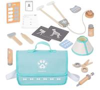 Mamabrum Maletín Médico Juguete Veterinario Madera - Kit Médico Infantil con Accesorios, Rayos X, Collar y Snacks para Perro Juguete - Set 19 Piezas para Niños +3 Años
