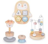 mamabrum MAM79 Set de Juguetes de Madera para Niños 1 Año - Incluye Laberinto con Cuentas, PiráMide y Clasificador Pingüino - Juguetes Educativos Montessori