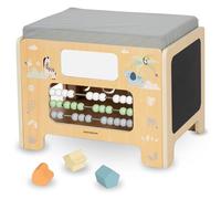 mamabrum Mesa Educativa Montessori - Juguetes para Niños con Asiento Blando 42x30cm - Juguete Niña con Ábaco, Pizarra y Espejo - Banco Almacenamiento Figuras Animales